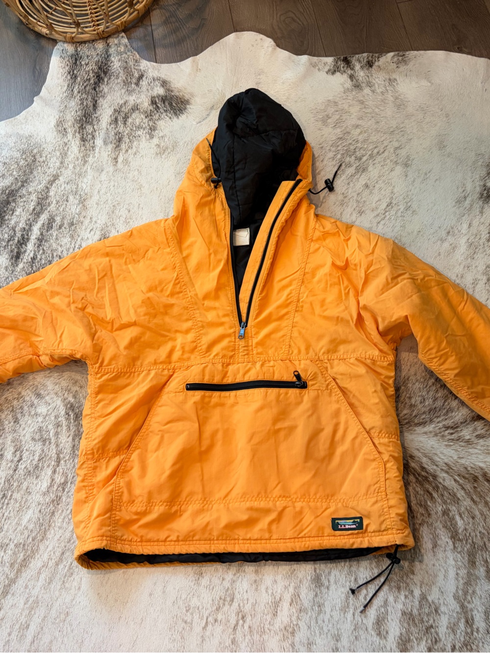 L.L. Bean Vintage Orange Hooded all weather jacket with Black Lining
